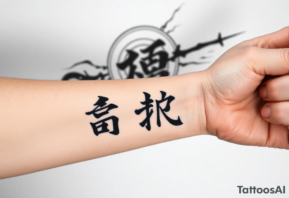 two kanjis on forearm with a backgrounf tattoo idea