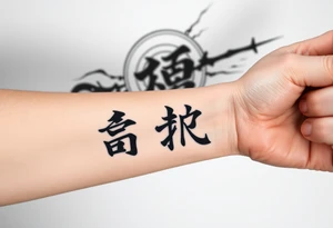 two kanjis on forearm with a backgrounf tattoo idea