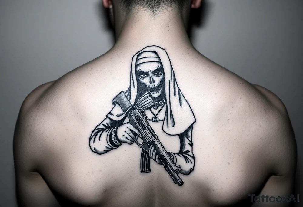 A bad nun junkie with a gun tattoo idea