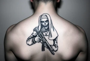 A bad nun junkie with a gun tattoo idea
