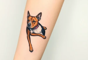 a tan pitbull and a black Australian cattle dog playing together tattoo idea