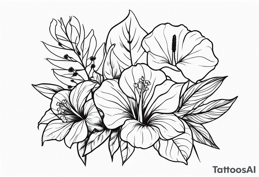Bouquet of Flowers with anthurium and carnation tattoo idea