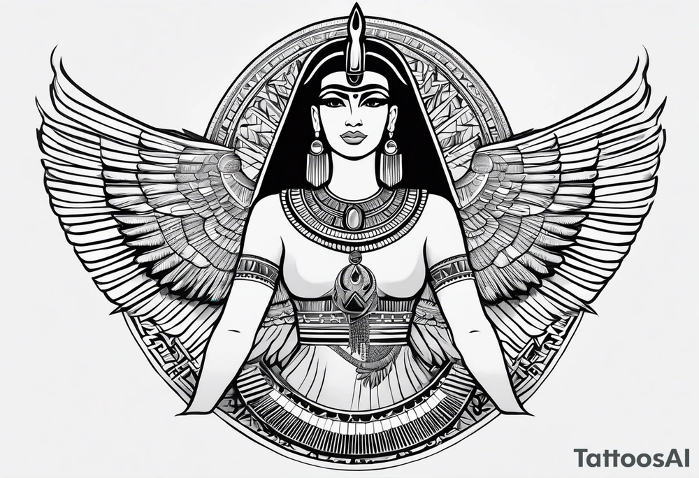 black and white Egyptian goddess Isis tattoo idea