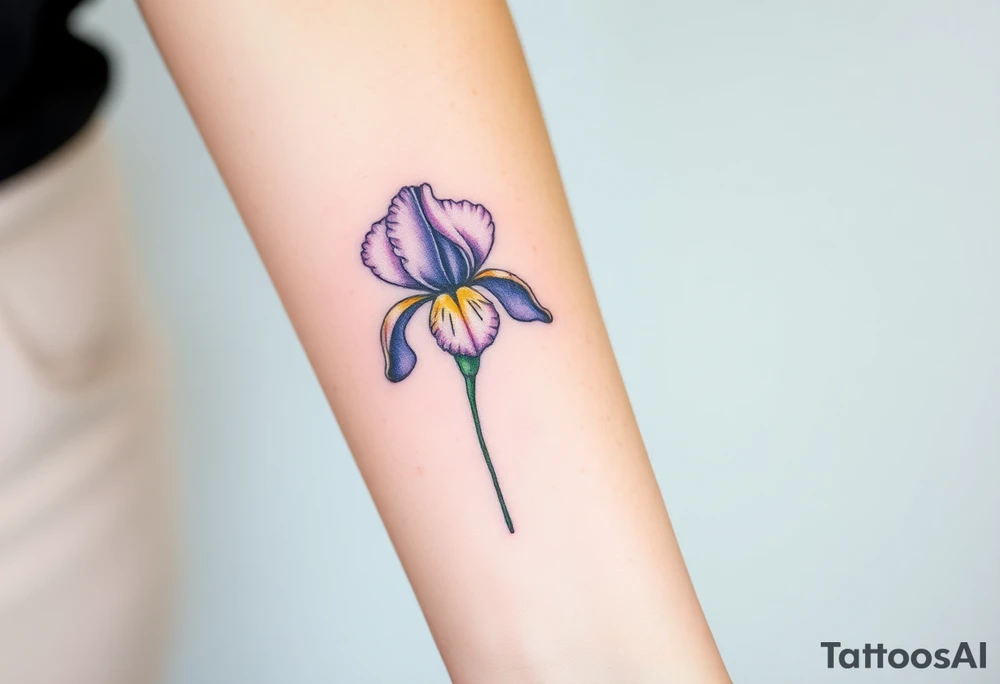 iris flower with the name iris written in the stem of the flower tattoo idea