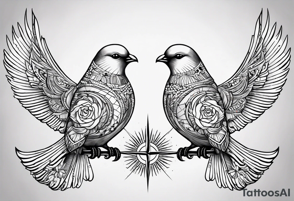 2 doves compas sun tattoo idea
