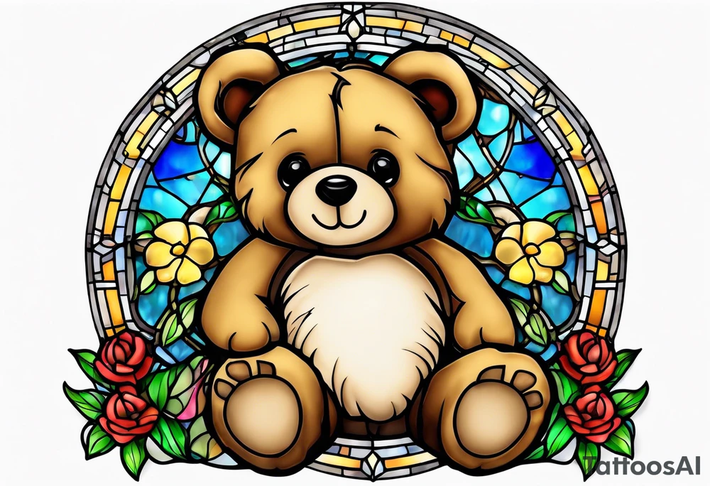 Teddy bear stained glass tattoo idea
