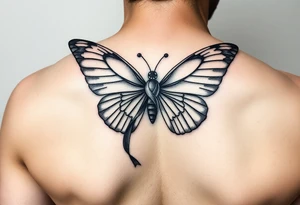 ethereal butterfly with flowing silk HIV-positive symbol ribbons in moonlight tattoo idea