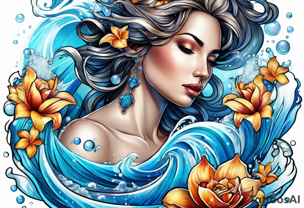 Aquarius, water bearer, person woman pouring water tattoo idea