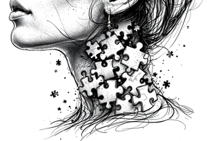 Puzzle piece tattoo on side of the neck  and have a missing piece on the side that says Rella on it. tattoo idea