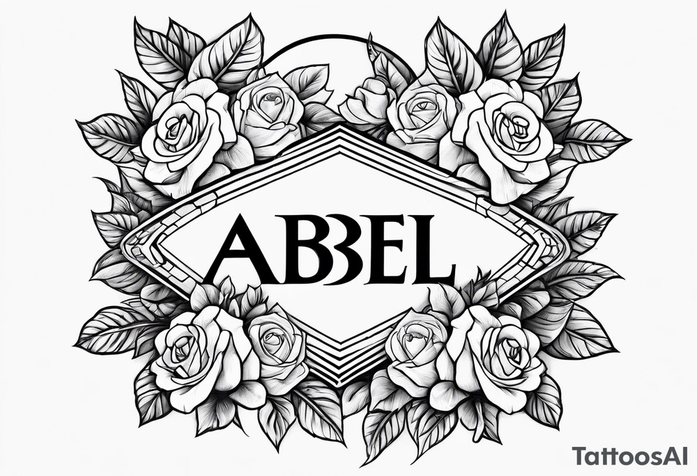 The name “Abel” surrounded by roses tattoo idea
