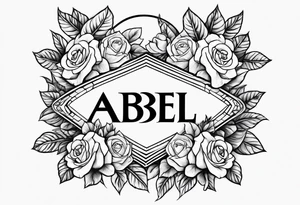 The name “Abel” surrounded by roses tattoo idea