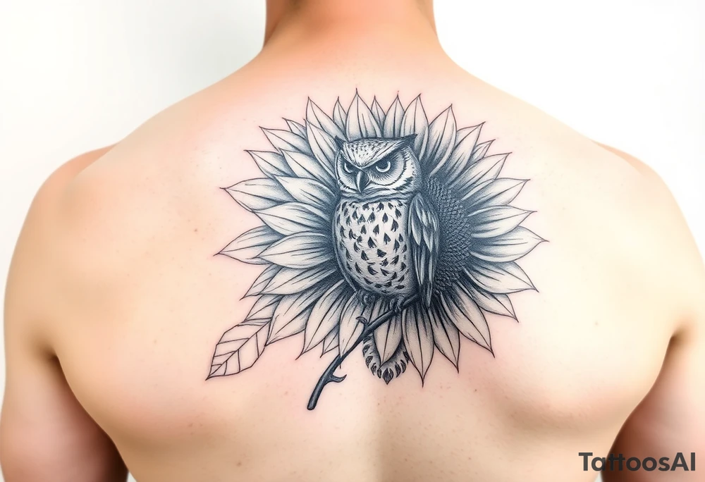 Sunflower and owl design tattoo idea
