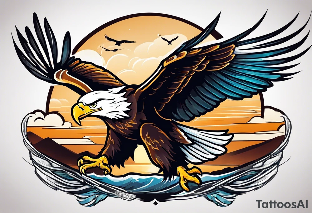 eagle flying with an oar tattoo idea