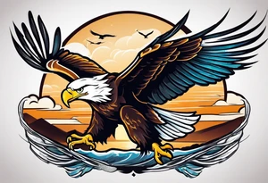 eagle flying with an oar tattoo idea