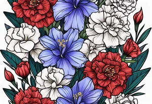 Flowers including larkspur and carnations tattoo idea