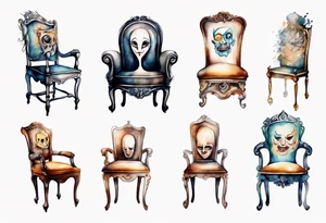a chair with a face emerging from the back tattoo idea