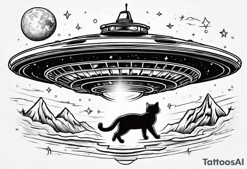 UFO abducting a cat tattoo idea