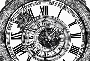 roman numeral clock pointing to the time 10:38am and make it a broken in half clock tattoo idea