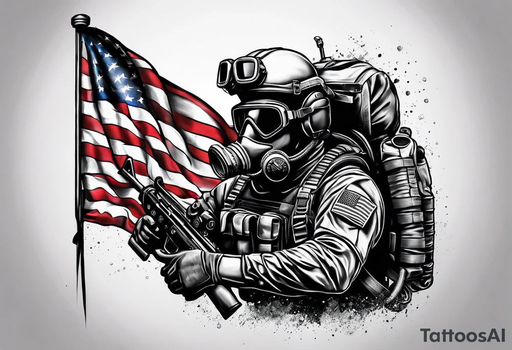 Marine corps recon  diver with a American flag tattoo idea