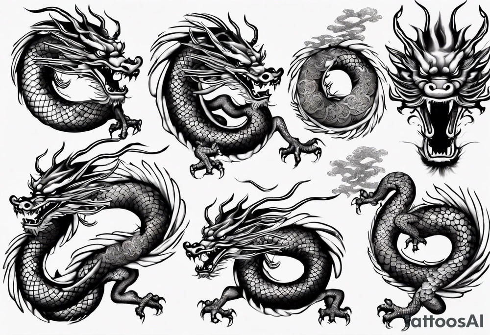 long chinese dragon with scales tattoo idea