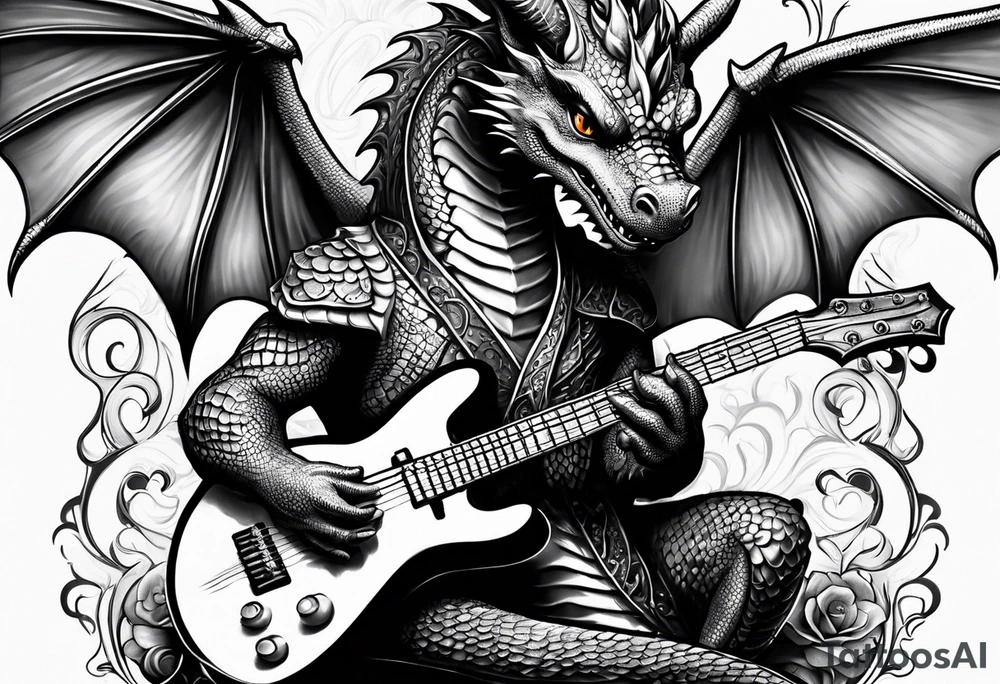 baby dragon with guitar tattoo idea