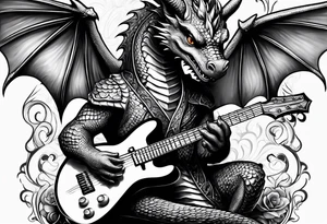 baby dragon with guitar tattoo idea