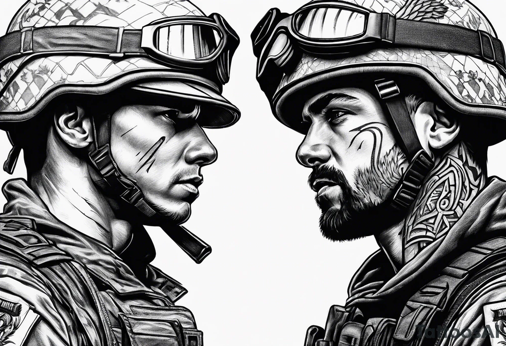 A modern soldier face to face with death tattoo idea