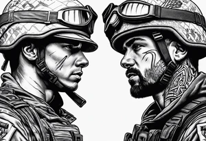 A modern soldier face to face with death tattoo idea