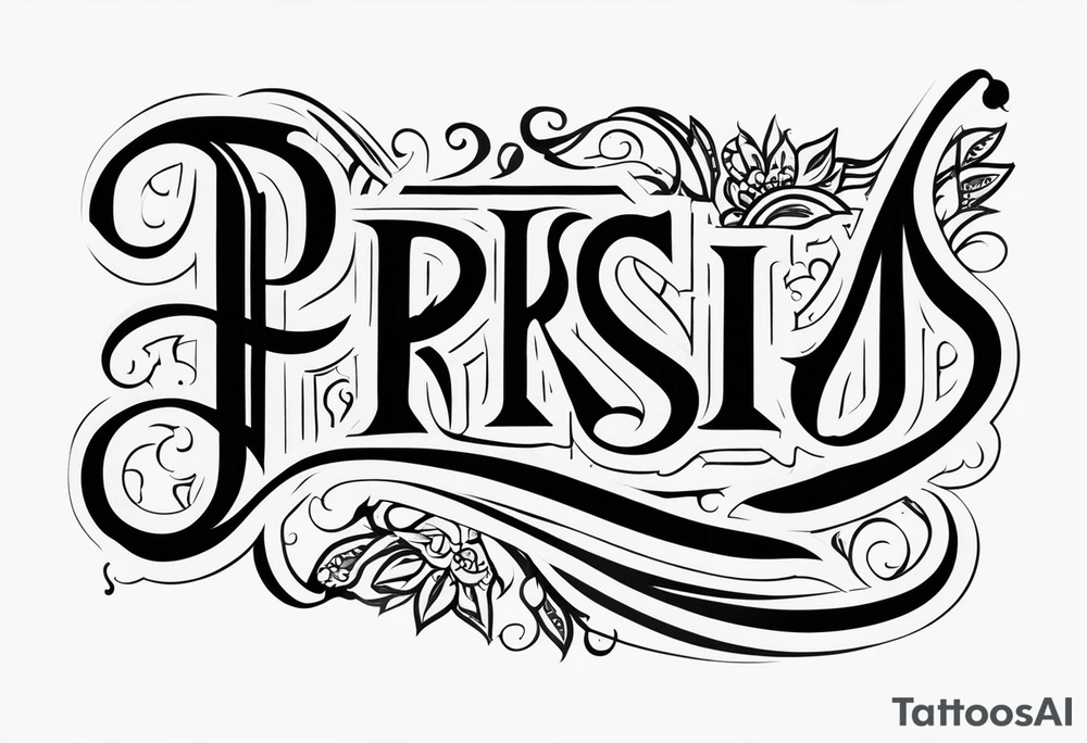 Text saying “Persia”.  Just the text and nothing else going on in the tattoo. tattoo idea