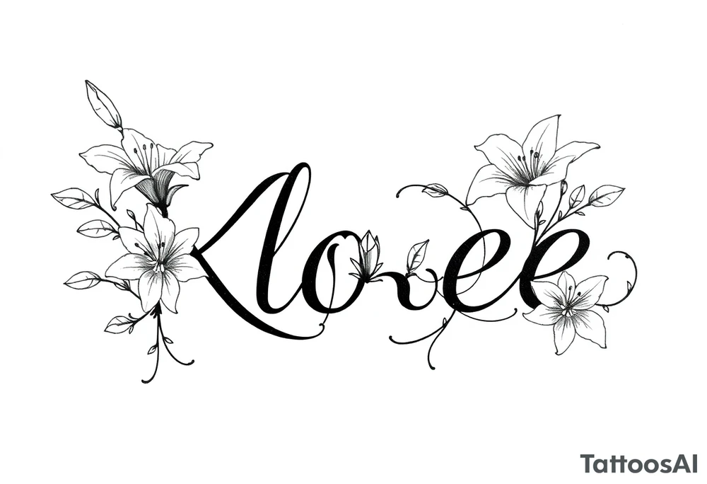 The word Kloee surrounded by big
lilies with the vines in letters tattoo idea