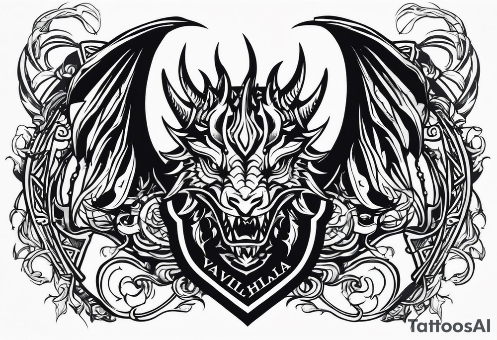 Valhalla sword shield dragon head tattoo idea