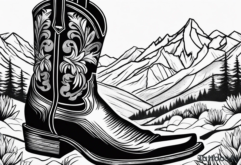 cowboy boot and mountains tattoo idea