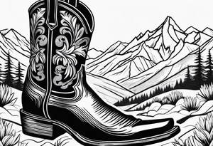 cowboy boot and mountains tattoo idea