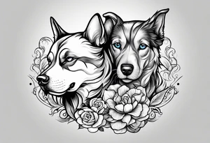 A cat and dog that love each other but are fighting tattoo idea