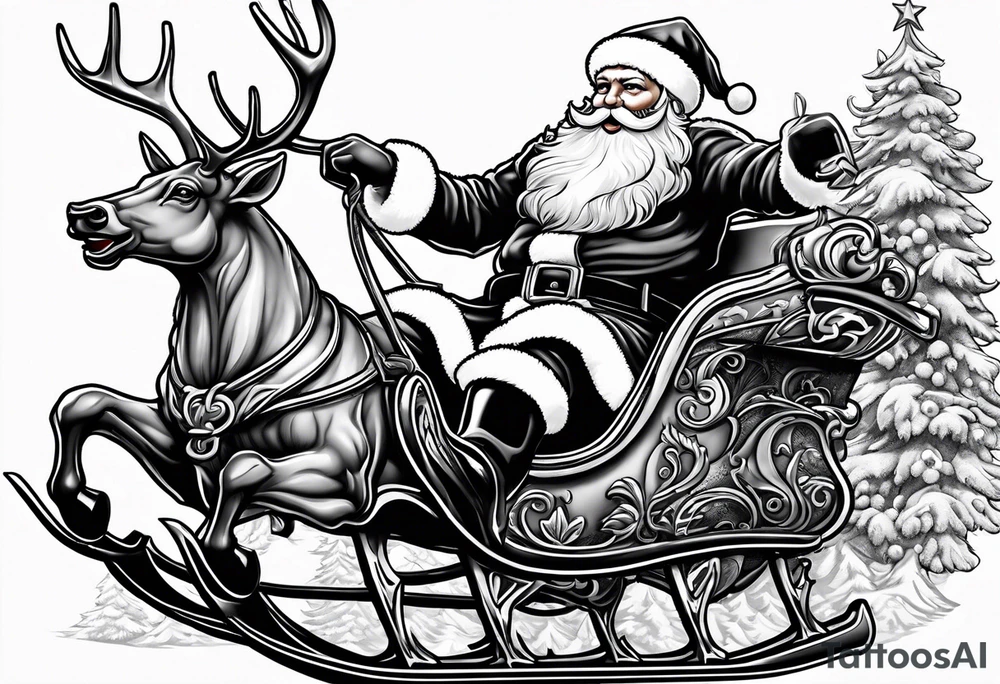 santa claus in his sleigh tattoo idea
