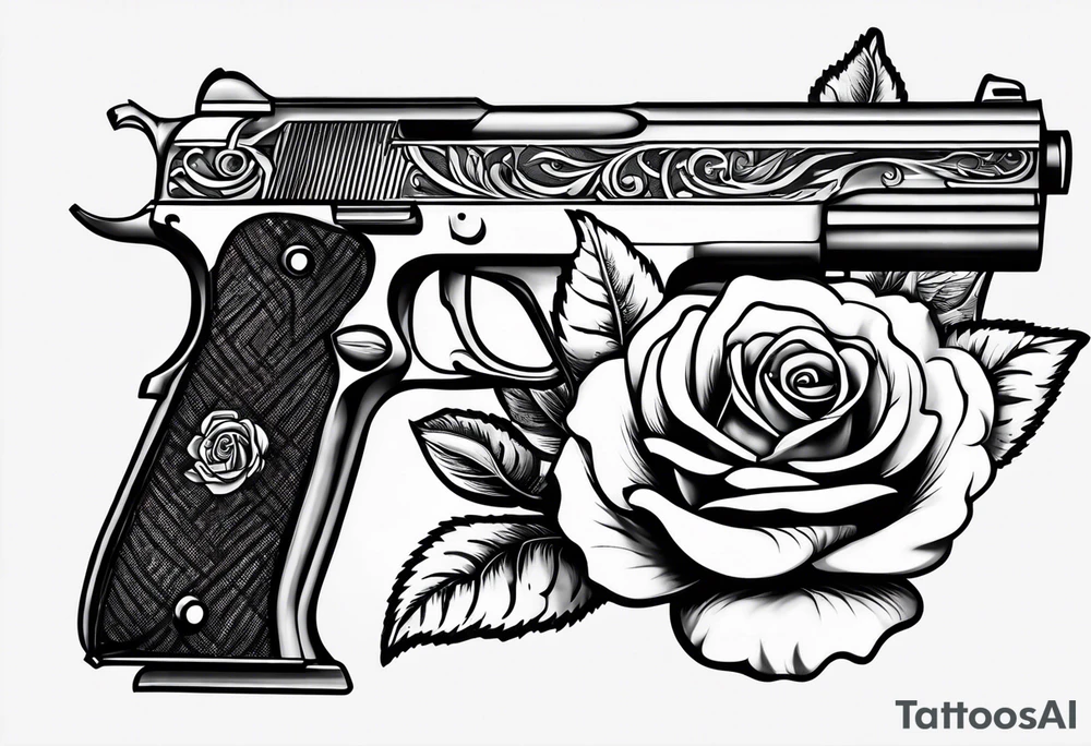 Pistol bullet and a full rose tattoo idea