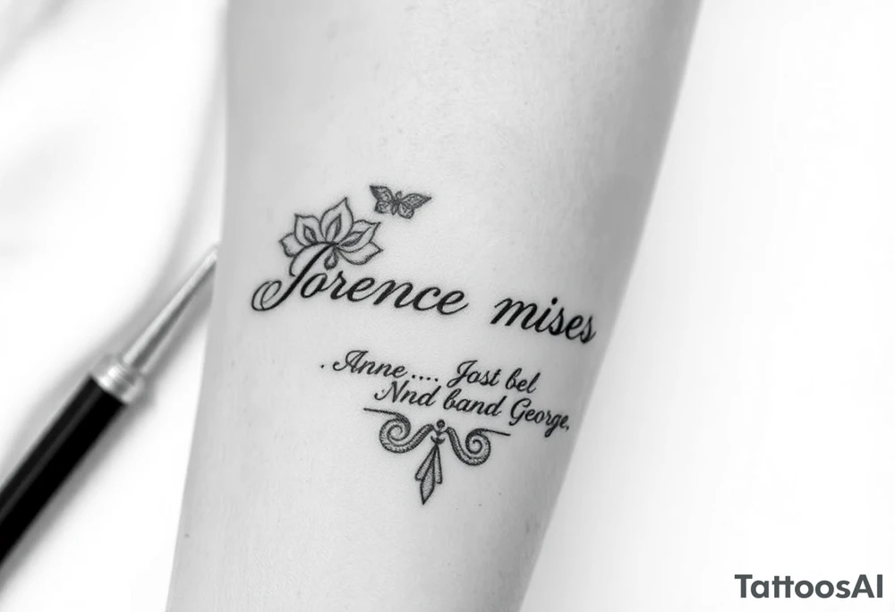 my grandparents name Anne, Nora, George and add this bible verse Joshua 1:9: "Be strong and courageous. Do not be afraid; do not be discouraged, for the Lord your God will be with you wherever you go tattoo idea