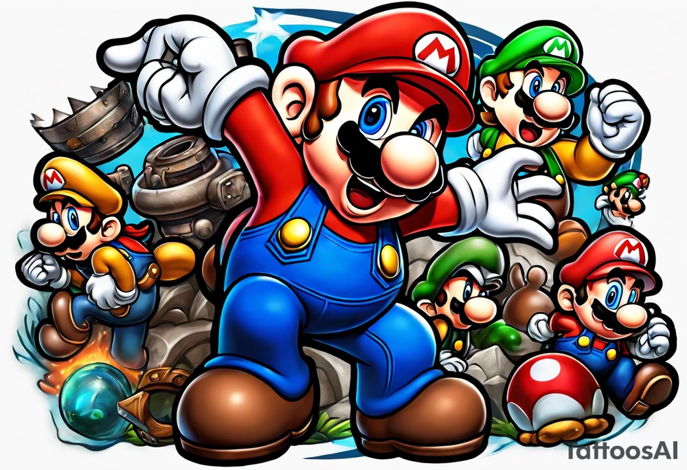 Mario ghosts and goombas with canons tattoo idea