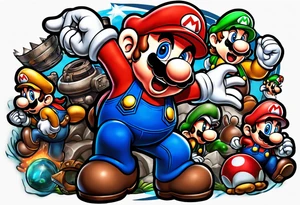 Mario ghosts and goombas with canons tattoo idea