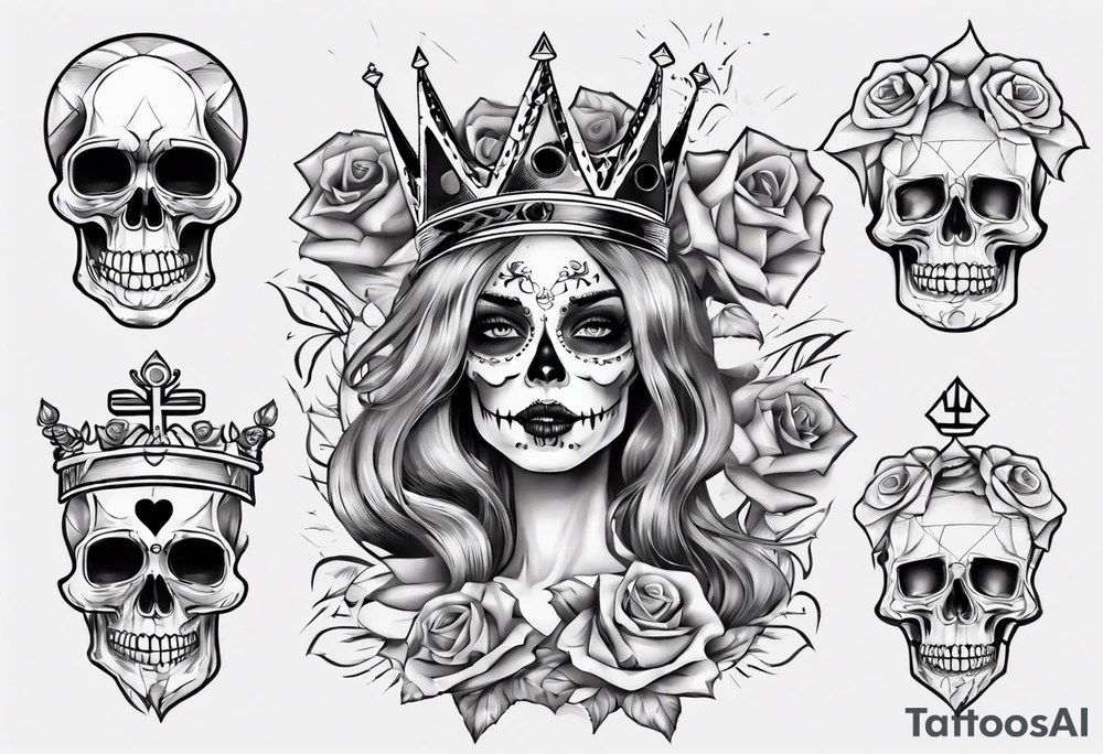 santa la muerta with money and crown
on the card tattoo idea