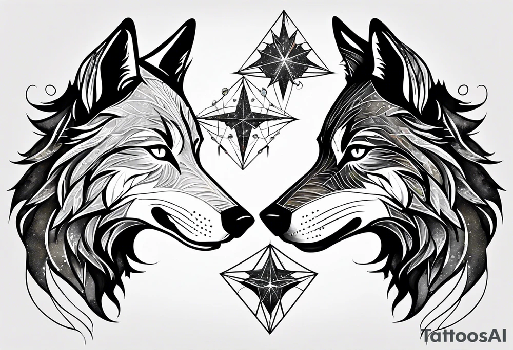 Constellation, two animal wolf, géométric tattoo idea