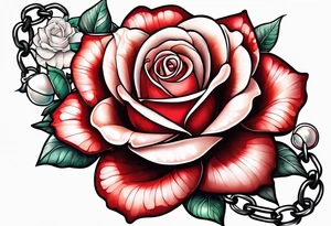 Red rose with a chain made of pearls and seashell tattoo idea