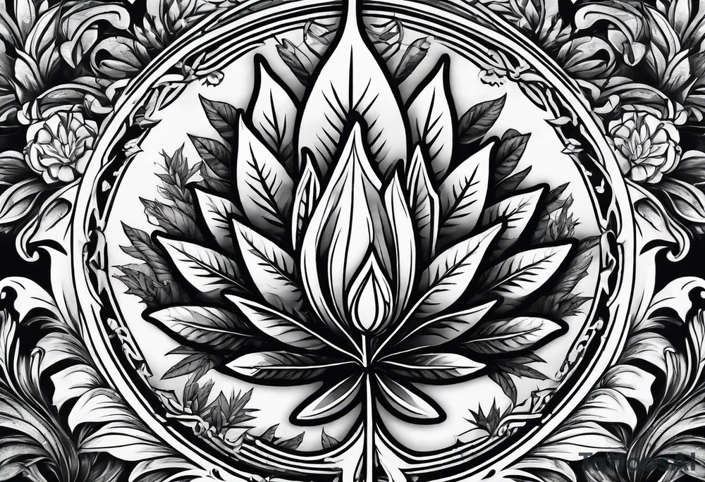 Cannabis plant botanical tattoo idea