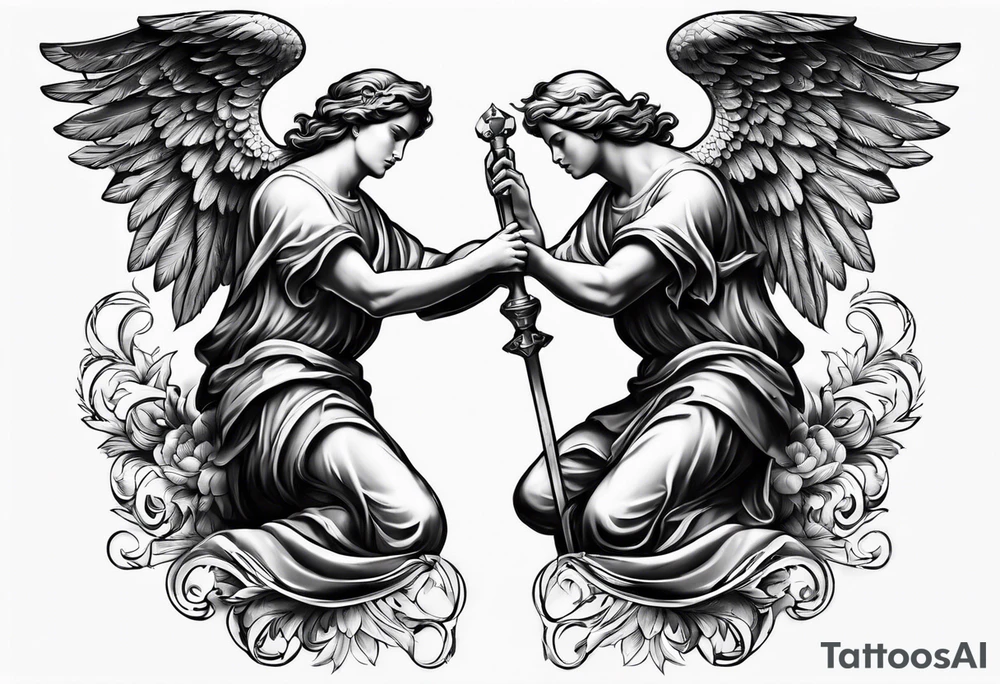 2 male guardian angels tattoo idea