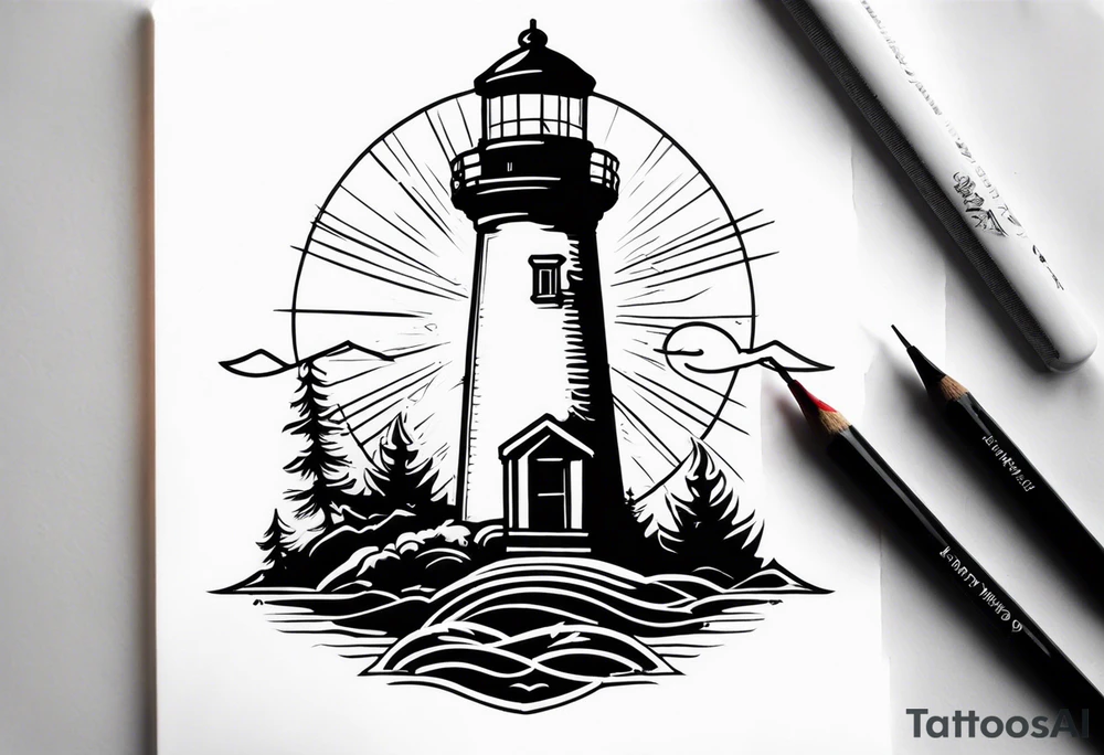 lighthouse over eagle tattoo idea