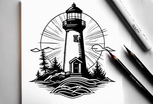 lighthouse over eagle tattoo idea