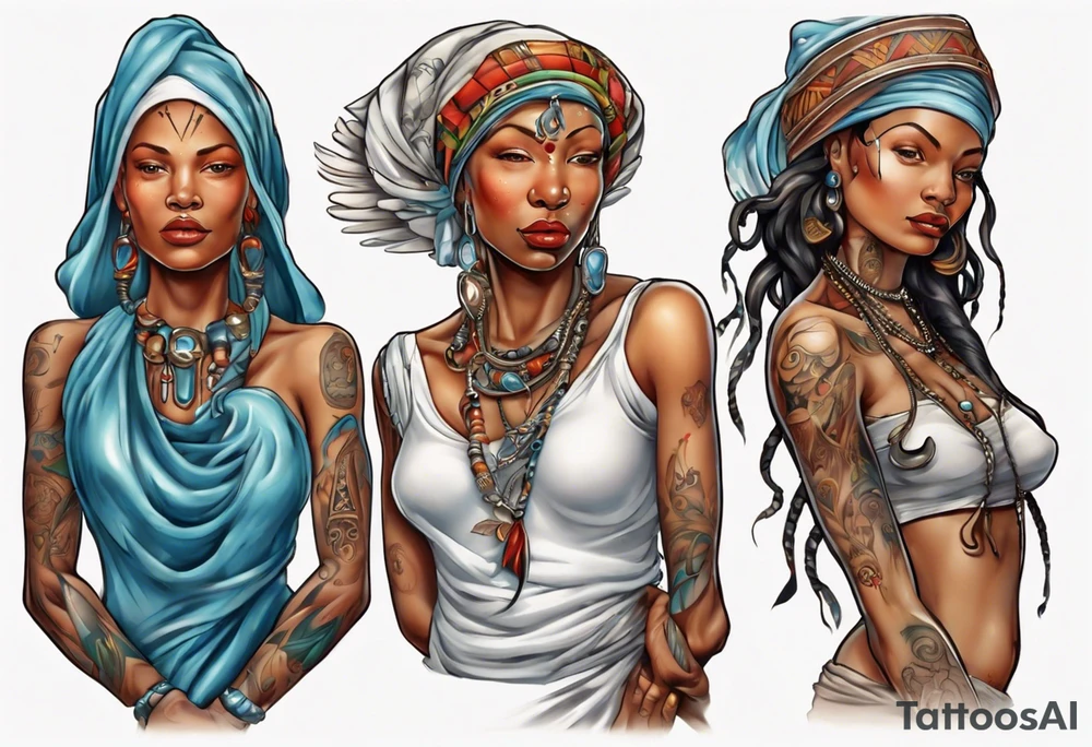 ethnic 
water-bearing woman and two little boys, tattoo idea