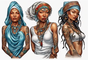 ethnic 
water-bearing woman and two little boys, tattoo idea