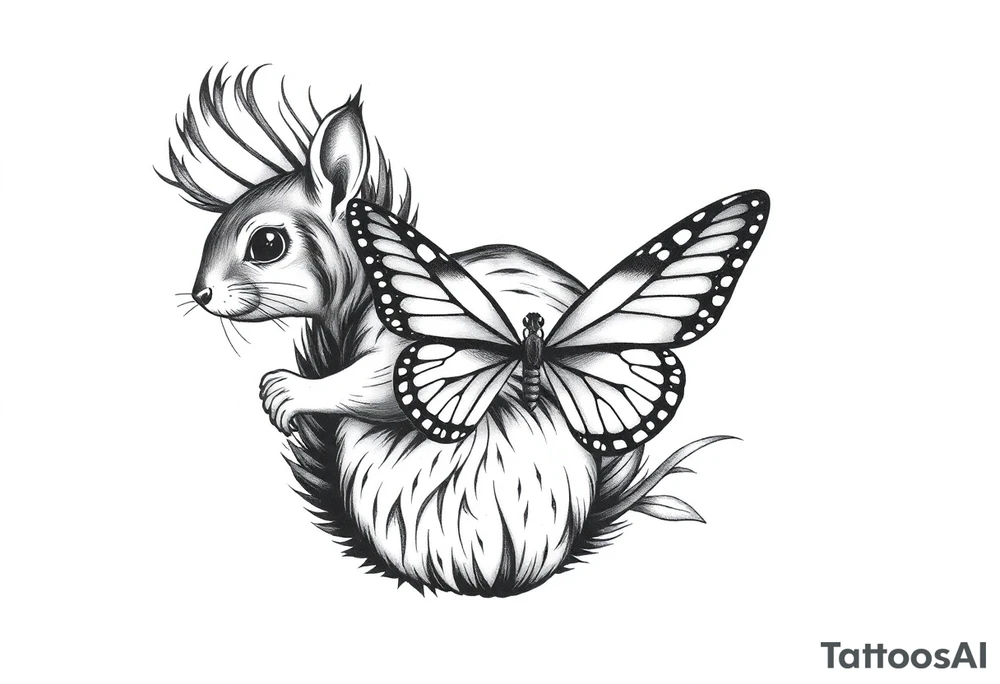 Squirrel holding butterfly tattoo idea