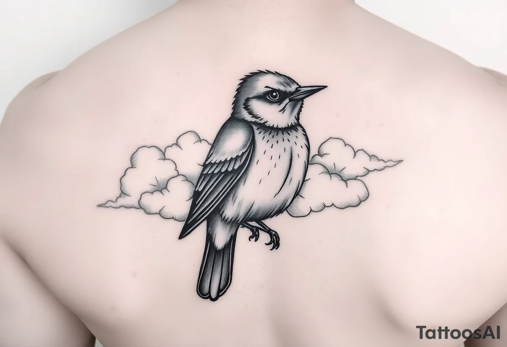 Kentucky bluebird with realistic clouds tattoo idea